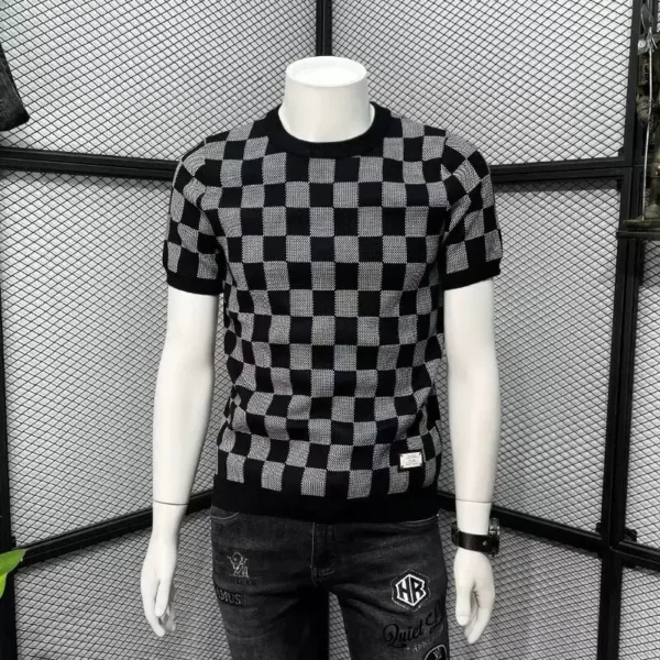 Men’s Summer Plaid T-Shirt – Lightweight Silk Feel, Loose Fit